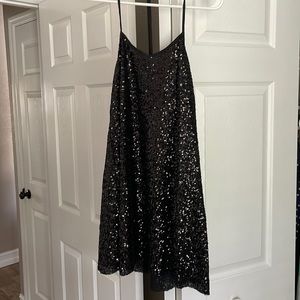 Solemio Sequined Strappy Black Dress
